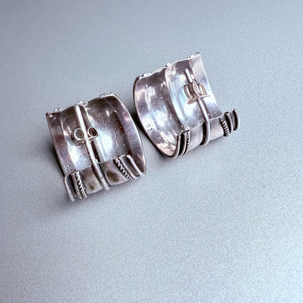 Artisan Large 19.5mm Wide Cuff Rope Half Hoop Sterling Silver 925 Earrings - Picture 7 of 9